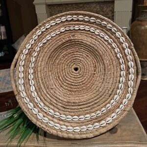 Cowrie Beach Sea Shell Woven Round Trivet Dollie Wall Hanging Philippines 17”